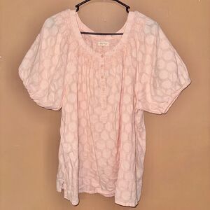 Linda Andersen Pink Lace Puff Sleeve Blouse - Size XL
